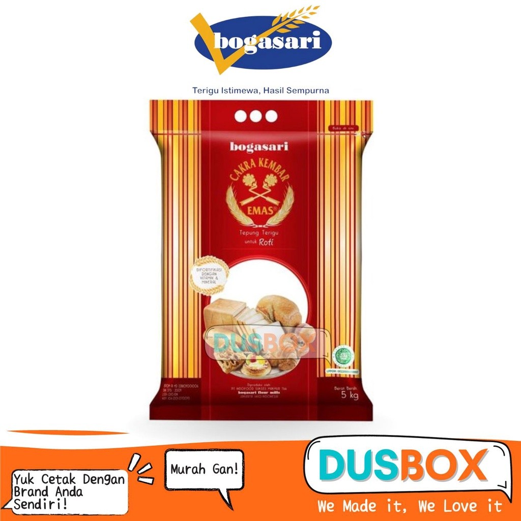 Bogasari Tepung Cakra Kembar Emas 5kg /  Tepung Terigu 5 kg / Tepung Terigu Serbaguna / Tepung Bogas