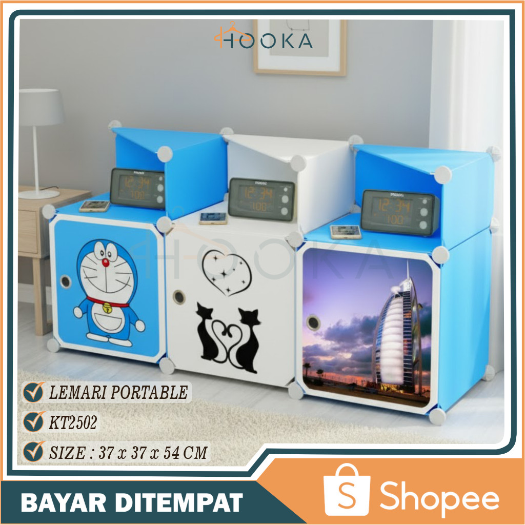 HOOKA Lemari Sisi Ranjang Plastik Portable / Lemari Pakaian Plastik / Lemari Portable Plastik