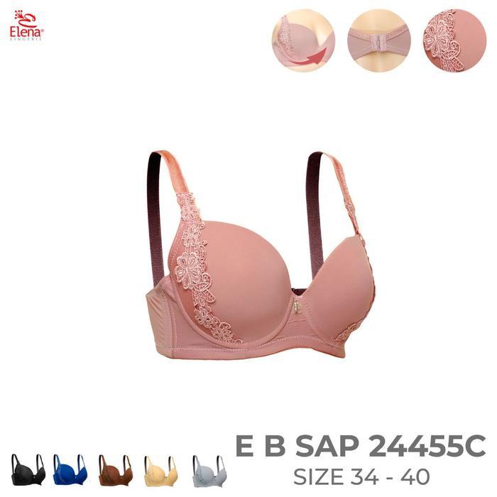Bra Elena E 24455 Besar Brokat Kawat Busa Tebal Renda Cup C Kait 2 Bh Wanita 34C - 40C - coklat, 38c