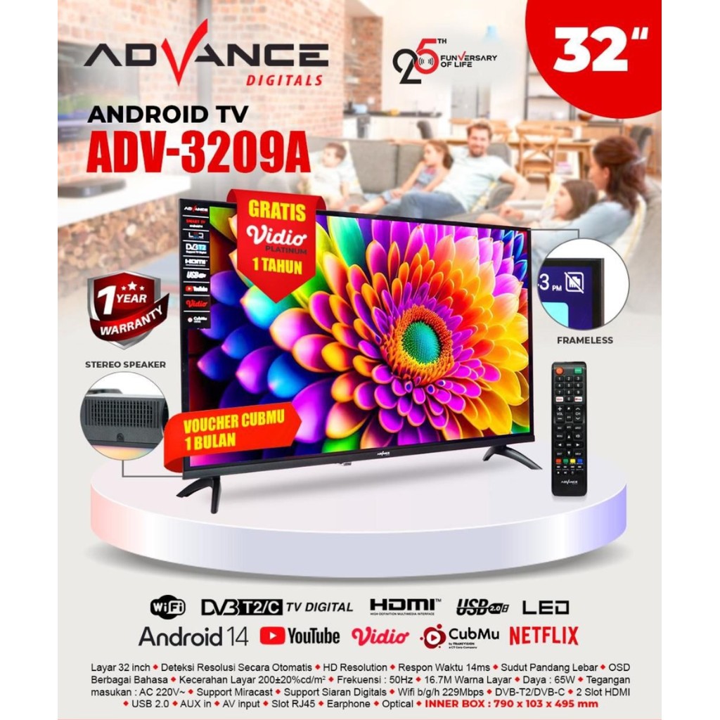 LED TV ADVANCE 32" ANDROID TV ADV-3209A / TV 32 INCH FRAMELESS ADV-3209A BLUETOOTH