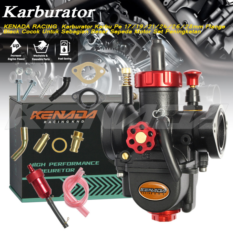 KENADA RACING  Karburator Karbu Pe 17/19/21/24/26/28mm Flange Black Cocok Untuk Sebagian Besar Seped