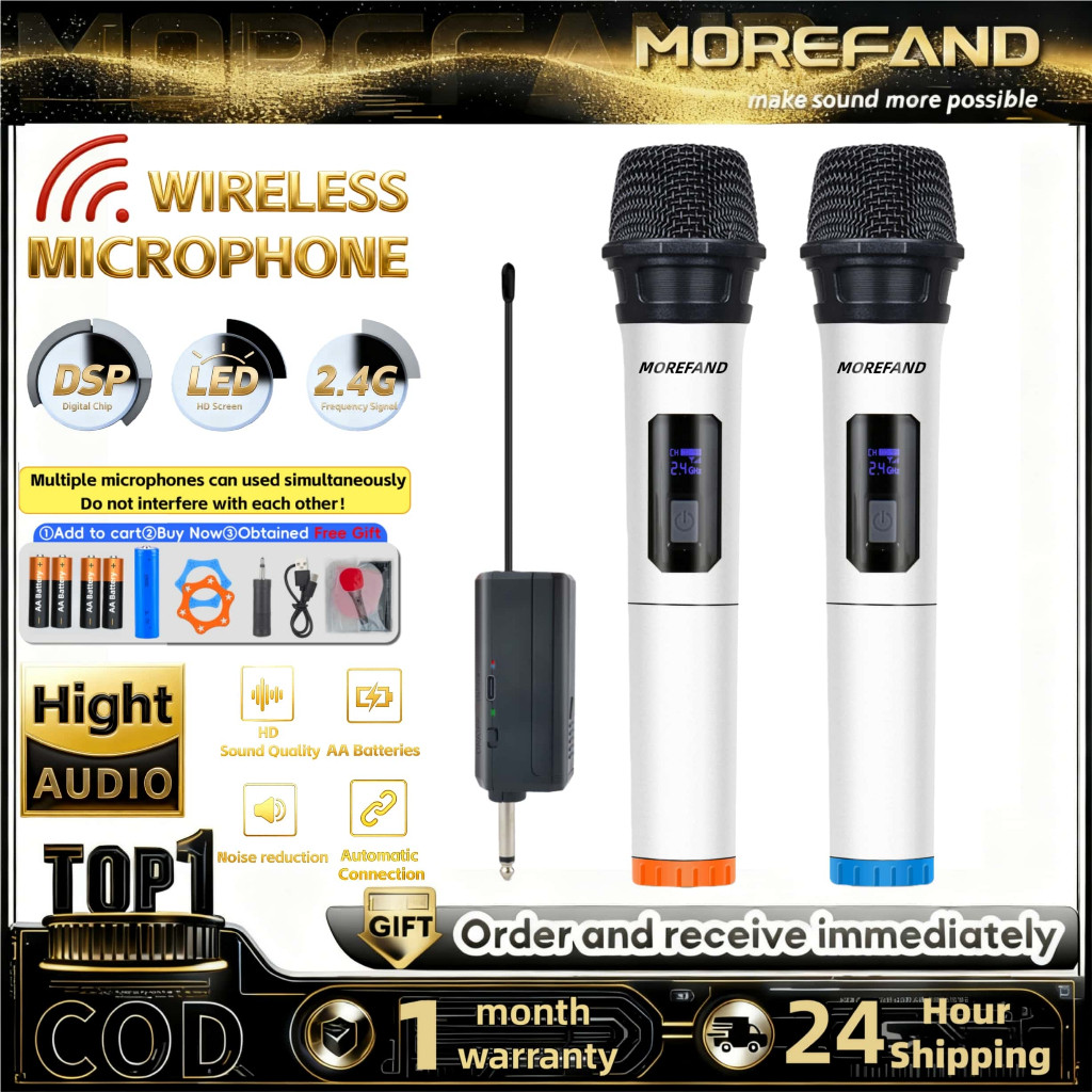 MOREFAND Microphone Wireless Handheld UHF Mic Wireless Karaoke MIC2 MIC1