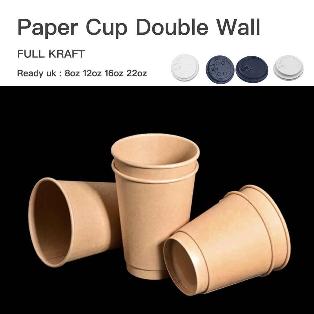 Gelas Kertas Papercup Double Wall Full Kraft 8oz 12oz 16oz 22oz  | Papercup Tebal Tahan Panas • Anti