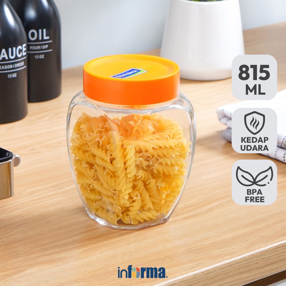 Informa Glasslock 815 ml Stoples Lime - Oranye Jar Tempat Simpan Snack Dan Permen Setoples Toples Se