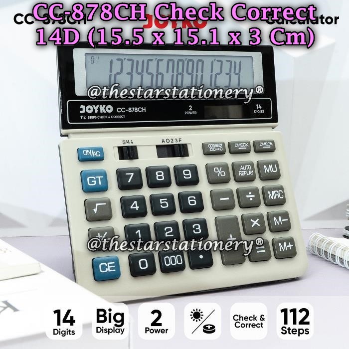 (1 Biji) Kalkulator JOYKO CC-878CH 14 Digits Check & Correct / Calculator Joyko CC-878CH (1 Buah)