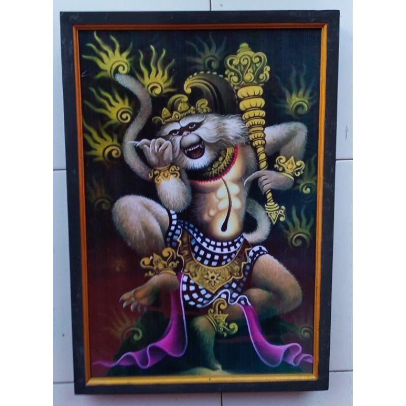 hiasan dinding murah lukisan cetak dewa anoman plus bingkai ukuran 65×45