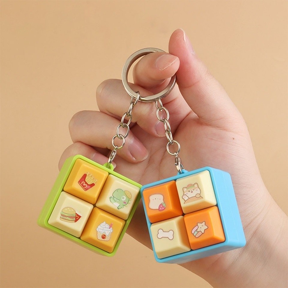 Relaxing Cartoon Fidget Keychain DIY Keyboard Keys Button Squeeze Music Keychain Keycap Relief Stres