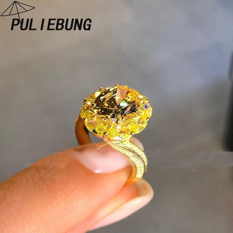 Cincin Berlian Kuning Berbentuk Telur Angsa Dengan Karat Besar Dari Batu Permata Mewah Baru