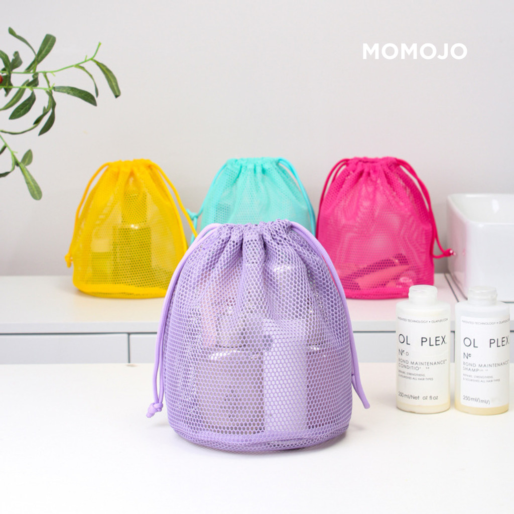 MOMOJO Tas Kosmetik Travel Mini Pouch Jaring Serut Mandi Mesh Bag