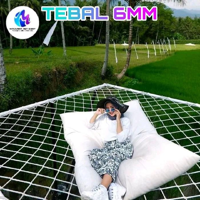 PROMO  Jaring Safetynet Bahan Tali Tambang Nilon Putih Tebal 6mm Untuk  Ayunan Gantung Hammock Simpu
