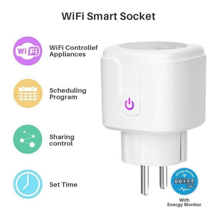 Steker Smart Plug WiFi EU 16A Monitoring Remote Listrik On Off KWh Watt Volt Ampere Meter Control On