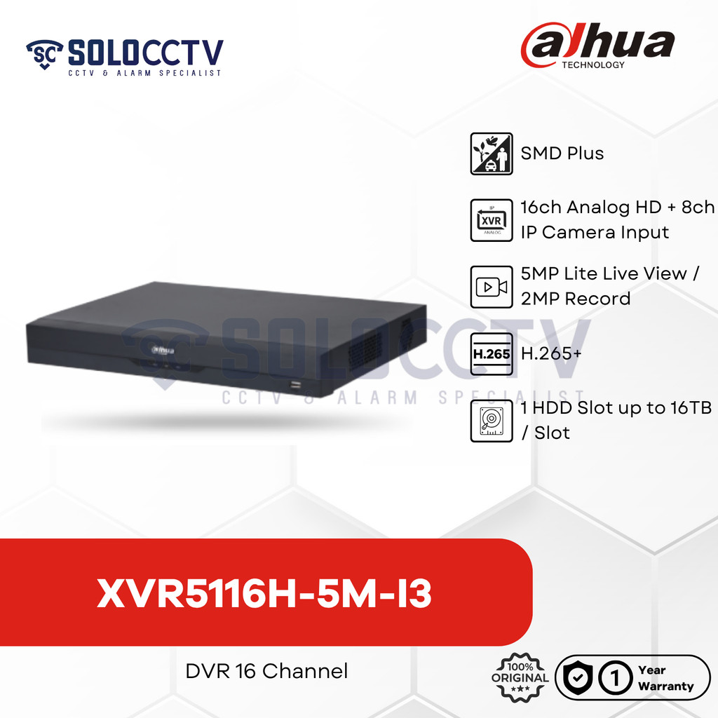 Dahua DH-XVR5116H-5M-I3 DVR 16ch up to 5MP Lite
