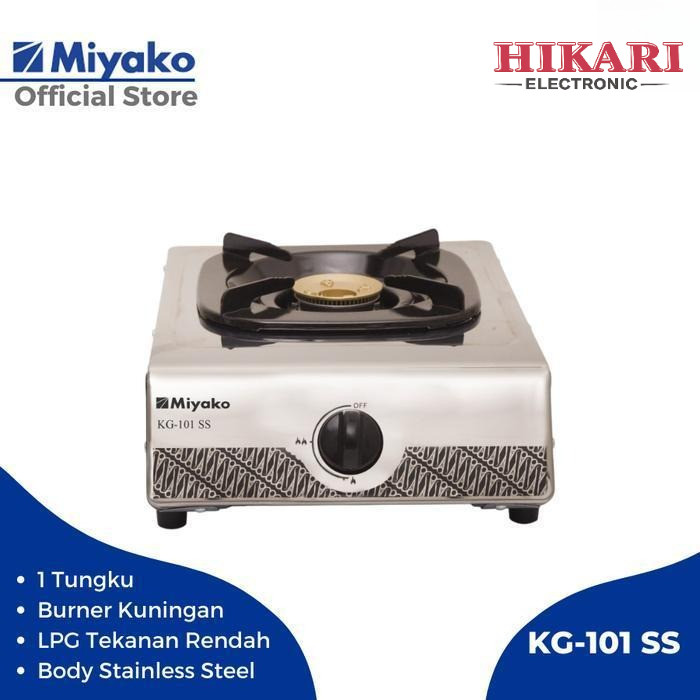 Miyako Kompor Gas KG-101SS 1 Tungku Bahan Body Stainless Steel Kepala Kuningan Api Besar Ungu Kaki V