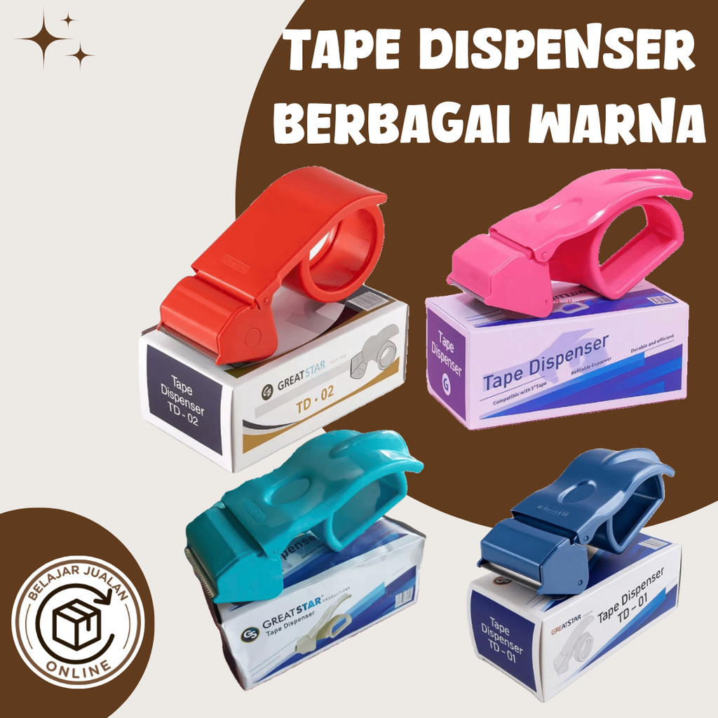 Tape Dispenser Plakban Lakban Warna Warni Tape Cutter Isolasi Holder Plastik Solasi Pisau Packing On