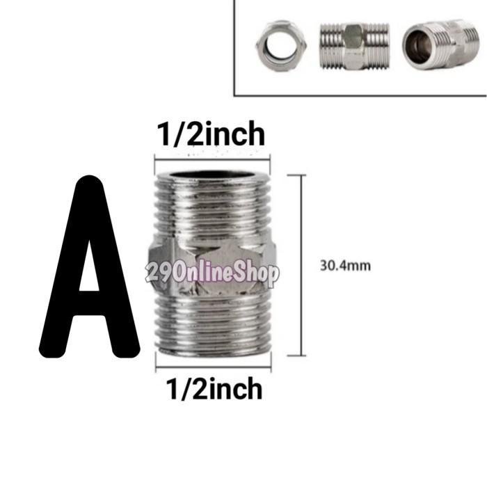 Adaptor Sambungan Nepel Drat Konektor Pipa Kran Selang Shower Keran Mixer Air Panas Dingin NPT - A