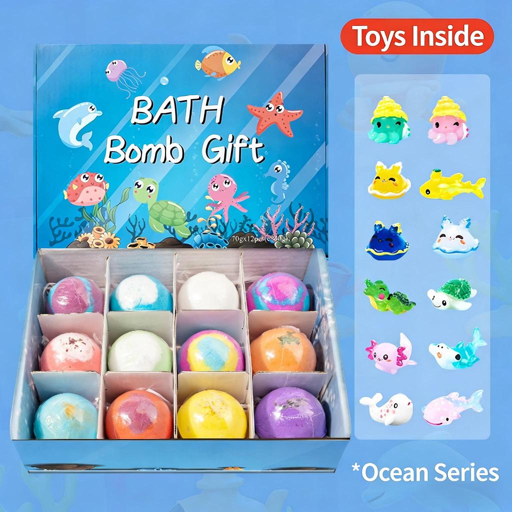 Kids Bath Bombstoy toy ballwith Hidden Glow Toys, Natural Organic Bath Fizz Balls, Holiday Bath Toy 