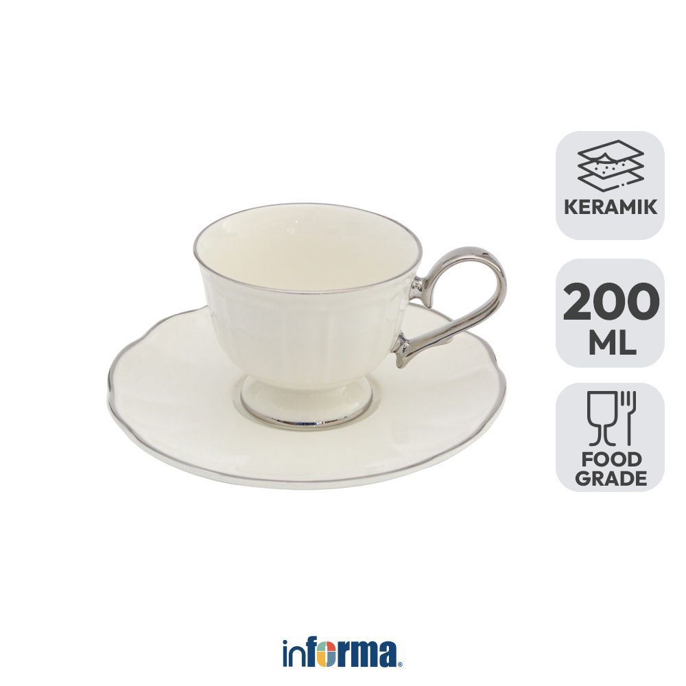 Informa Appetite Eden Cangkir Dengan Saucer Keramik 200 ml - Putih Tea Cup Coffee Cup Set Cawan Tata