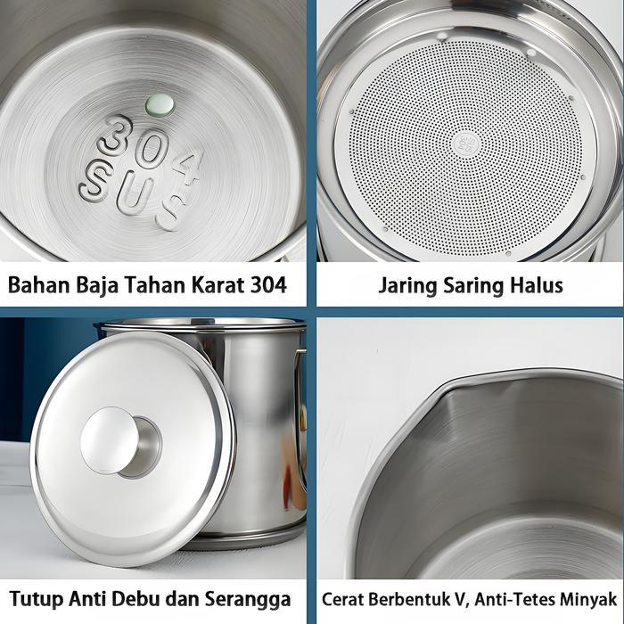 Teko Minyak Stainless Steel / dengan Saringan / Teko Penyaring Minyak 304 / Teko Minyak Dapur / Teko