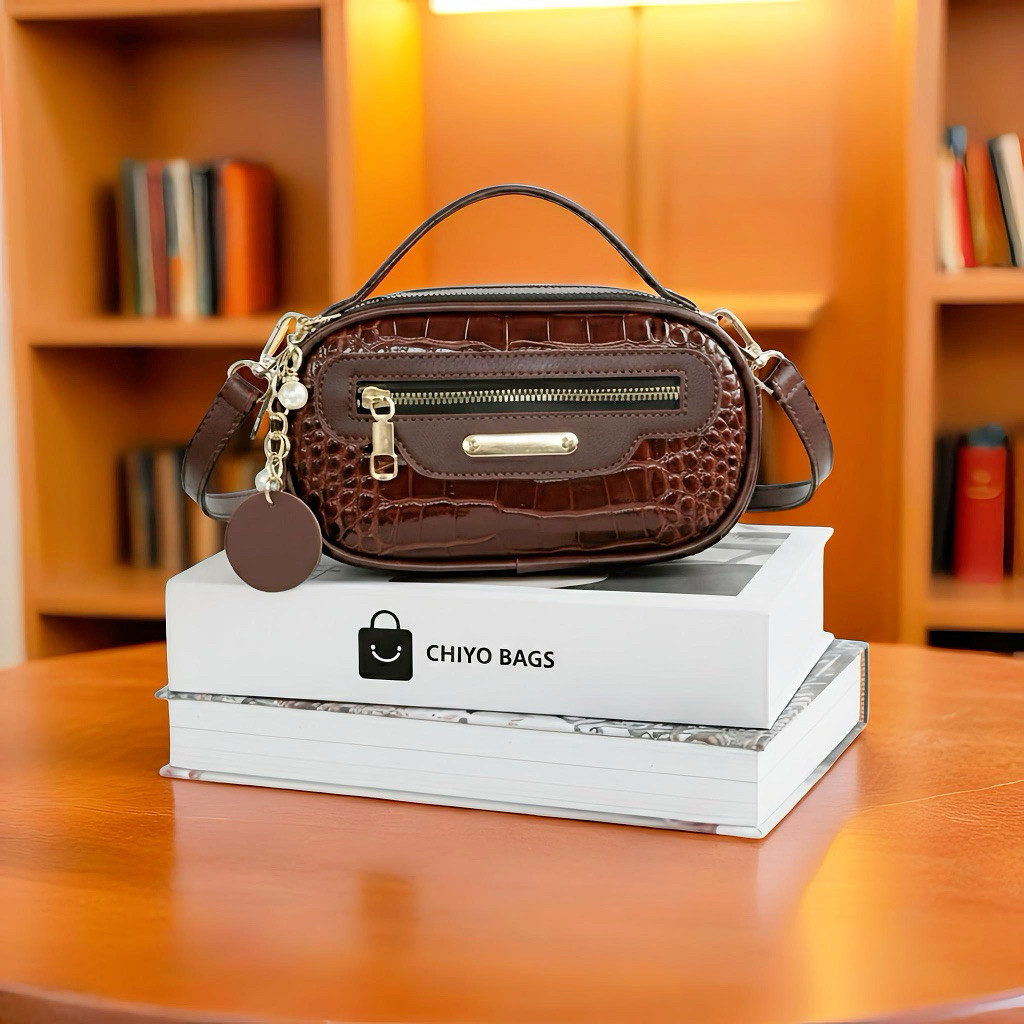 ARUM Tas selempang dan bahu wanita Hand bag bahan croco glossy tiga ruang simple