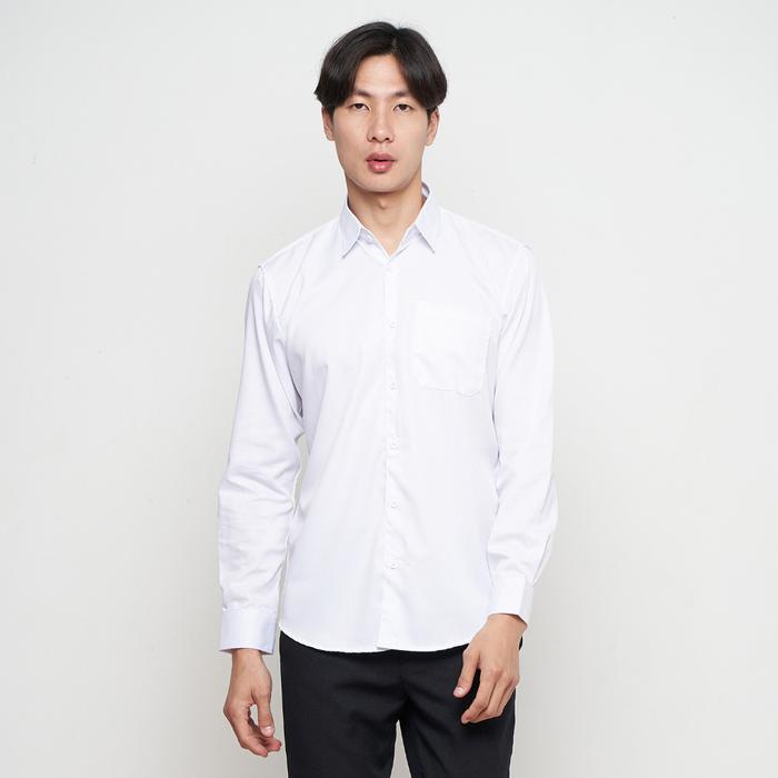 Parayu - Kemeja Putih Pria Basic Formal Untuk Jas Blazer Kantoran Lengan Panjang - Putih, XS