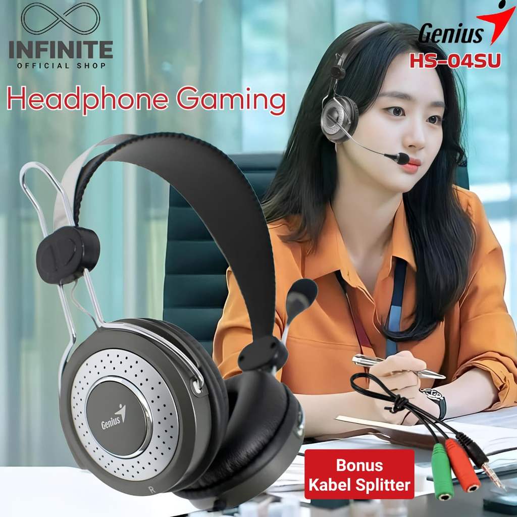 Headphone Headset Gaming Genius Microphone Universal HS04SU PC Laptop Komputer Hp