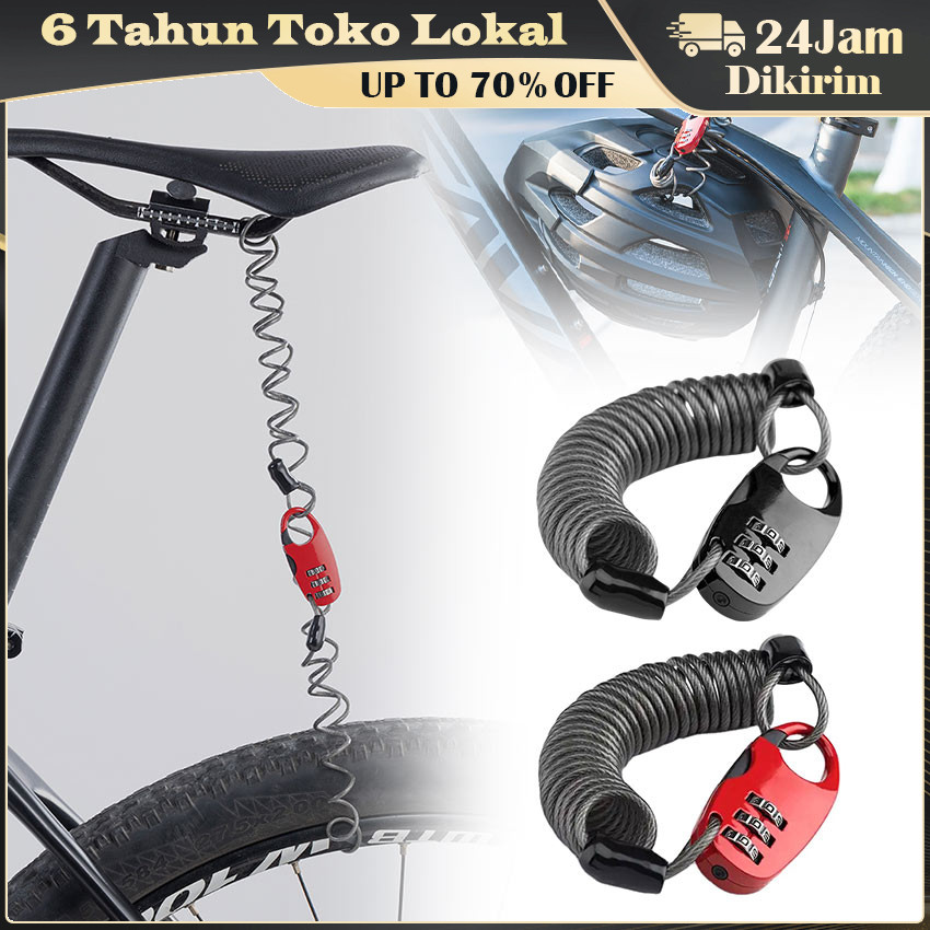 Kunci Helm 3 Digit Anti Maling / Gembok Kabel Kombinasi Sepeda Anak & Dewasa / Kunci Mini Serbaguna 