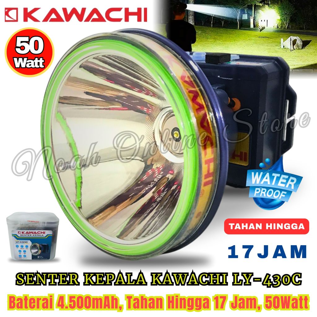 Terlaris ~Senter Kepala Anti Air 50 Watt Cahaya Putih Senter Kepala LED Jumbo KAWACHI LY-430C Senter