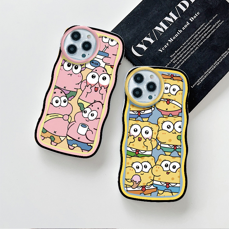 Gelombang Transparan Casing Motif Kartun SpongeBob Patrick Star Untuk iPhone 15 14 13 12 11 Pro X XR