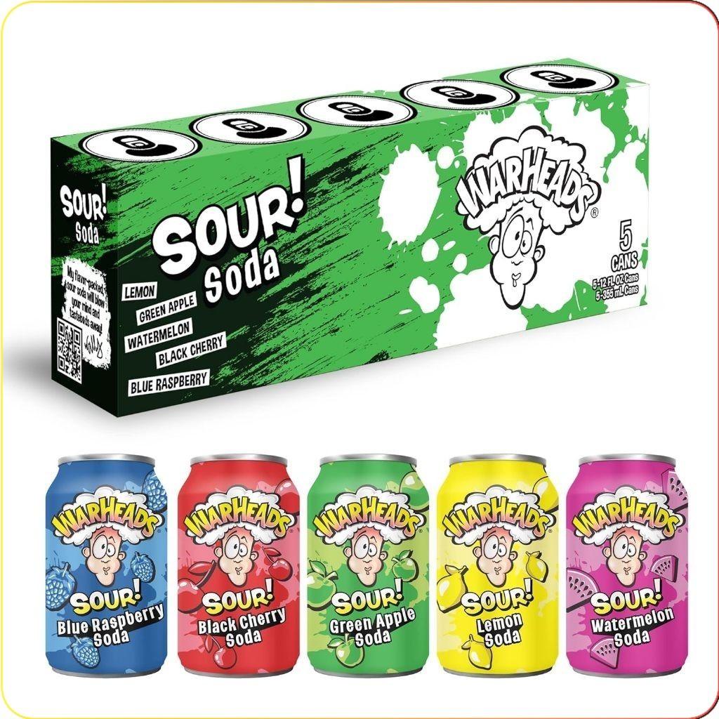 Warheads Drink Soda Soft Minuman Rasa Buah | Impor USA | Kemasan 355ml Kaleng .