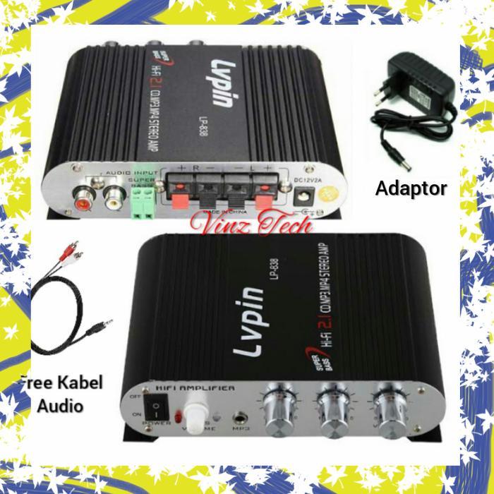 LVPIN Mini HiFi Stereo Amplifier Treble Bass Booster LP838 + Adaptor