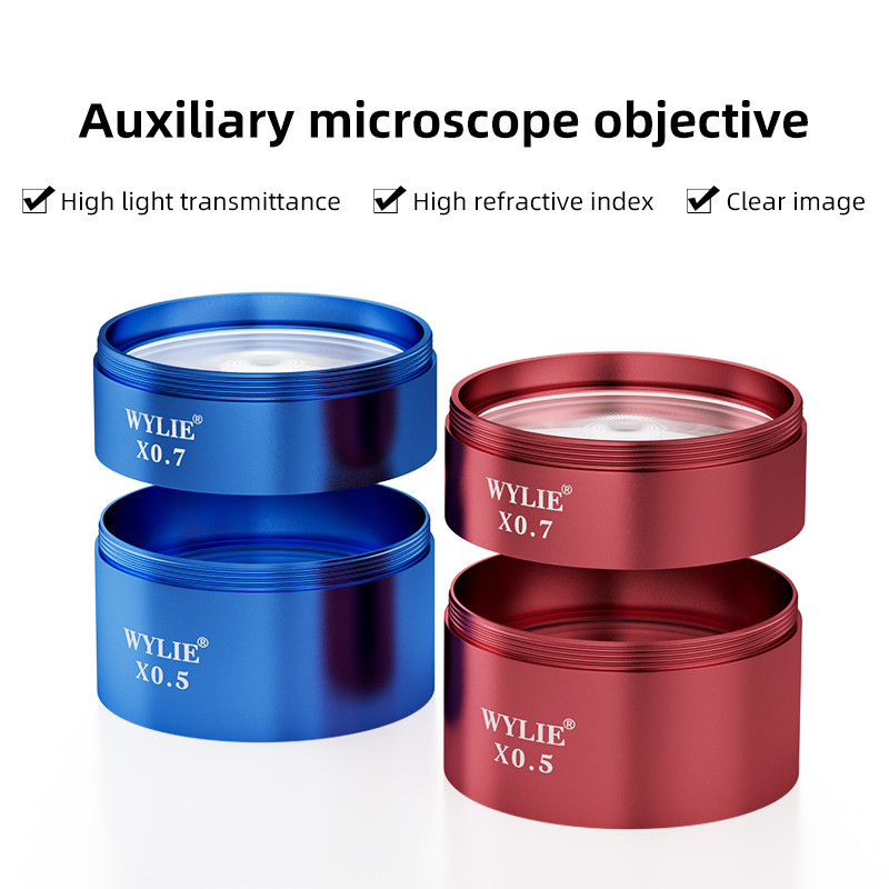 WYLIE Blue Red 0.5X 0.7X Auxiliary Microscope Objective Lens For Binocular Trinocular Stereo Microsc
