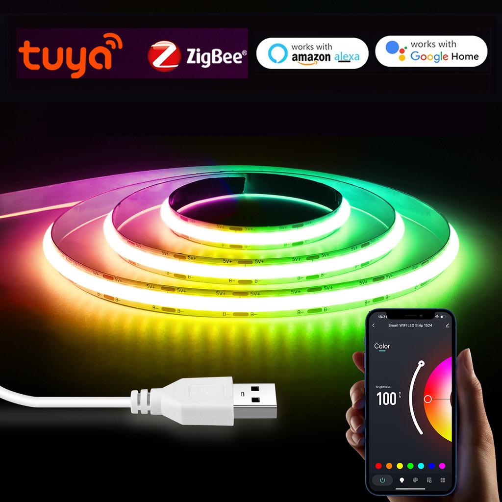 RGB LED Smart Life Zigbee Controller COB LED Strip USB Lights 5V Tuya Wifi Swit 3500K 5000K 6000K Sm