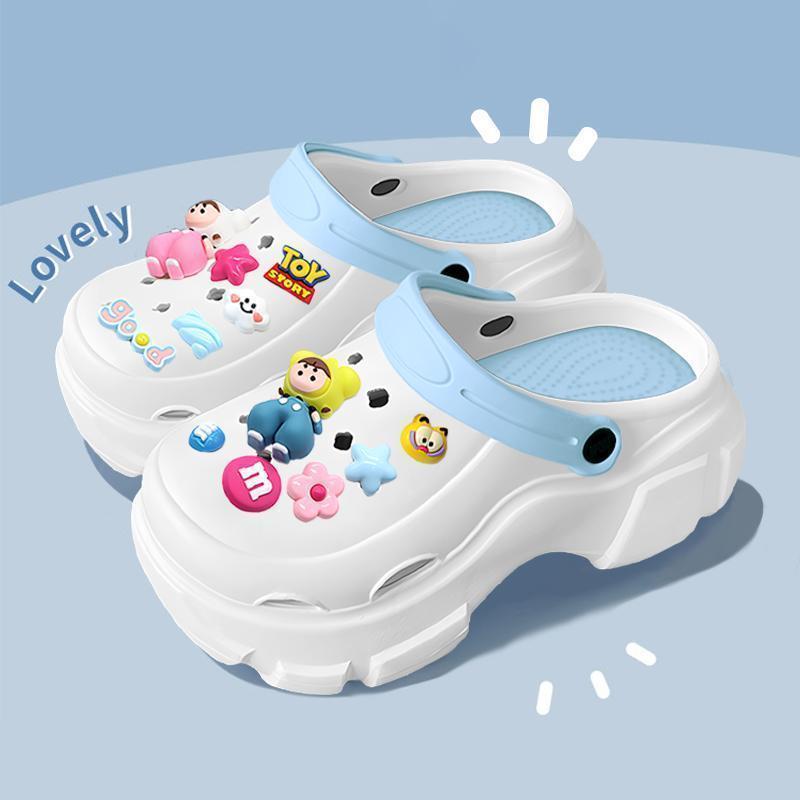 Sandal Crocs Motif Kartun / Sepatu Wanita Biru Putih / Sandal Kasual Luar Ruangan Untuk Jalan-Jalan
