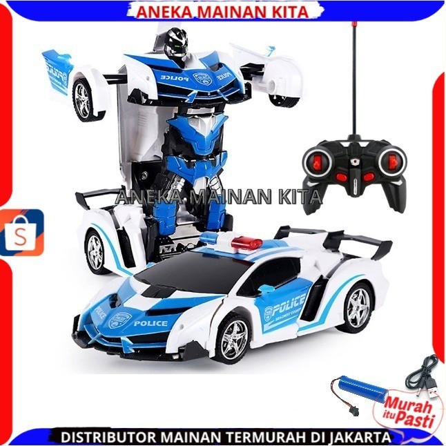 JAMIN MURAH Mainan Anak Mobil Remote Control Polisi Dapat Berubah Menjadi Robot(BISA LANGSUNG ORDER)
