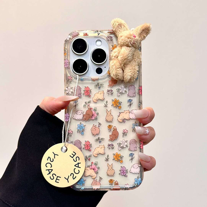Cute 3D Plush Rabbit Cartoon for Samsung Galaxy S25 Ultra S24 FE S23 Plus S22 S21 S20 Note 20 10 Tra