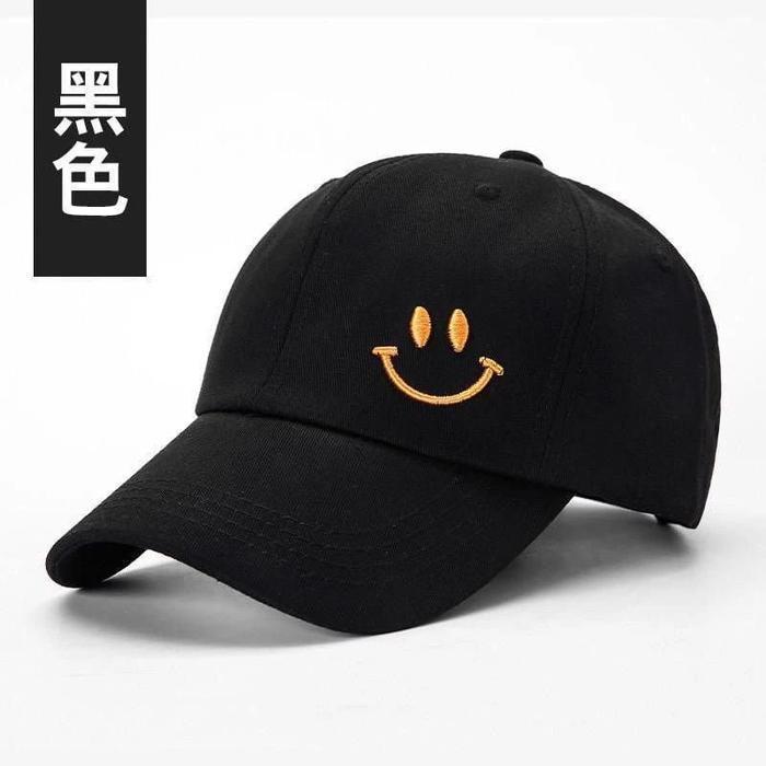 Topi Baseball Bordir Gaya Korea Pria Wanita Model Smile Distro Dewasa - HITAM - HITAM