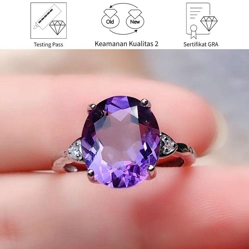 SikRoad Cincin Wanita Moissanite Berbentuk Telur Ungu Elegan 5 Karat