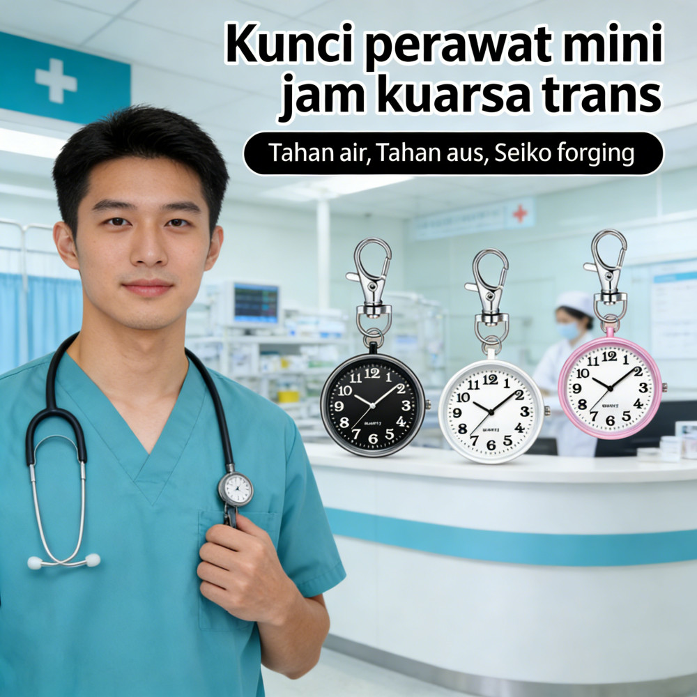 Dapat digunakan Jam kuarsa transparan baru Gantungan kunci perawat Jam saku gantungan kunci perawat 