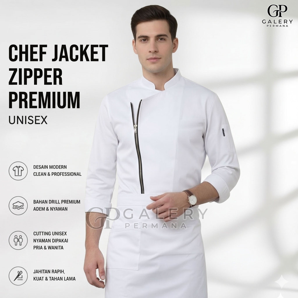 Original dan Premium Baju Koki Chef Seragam Kerja Chef Baju Koki Zipper Jacket Unisex