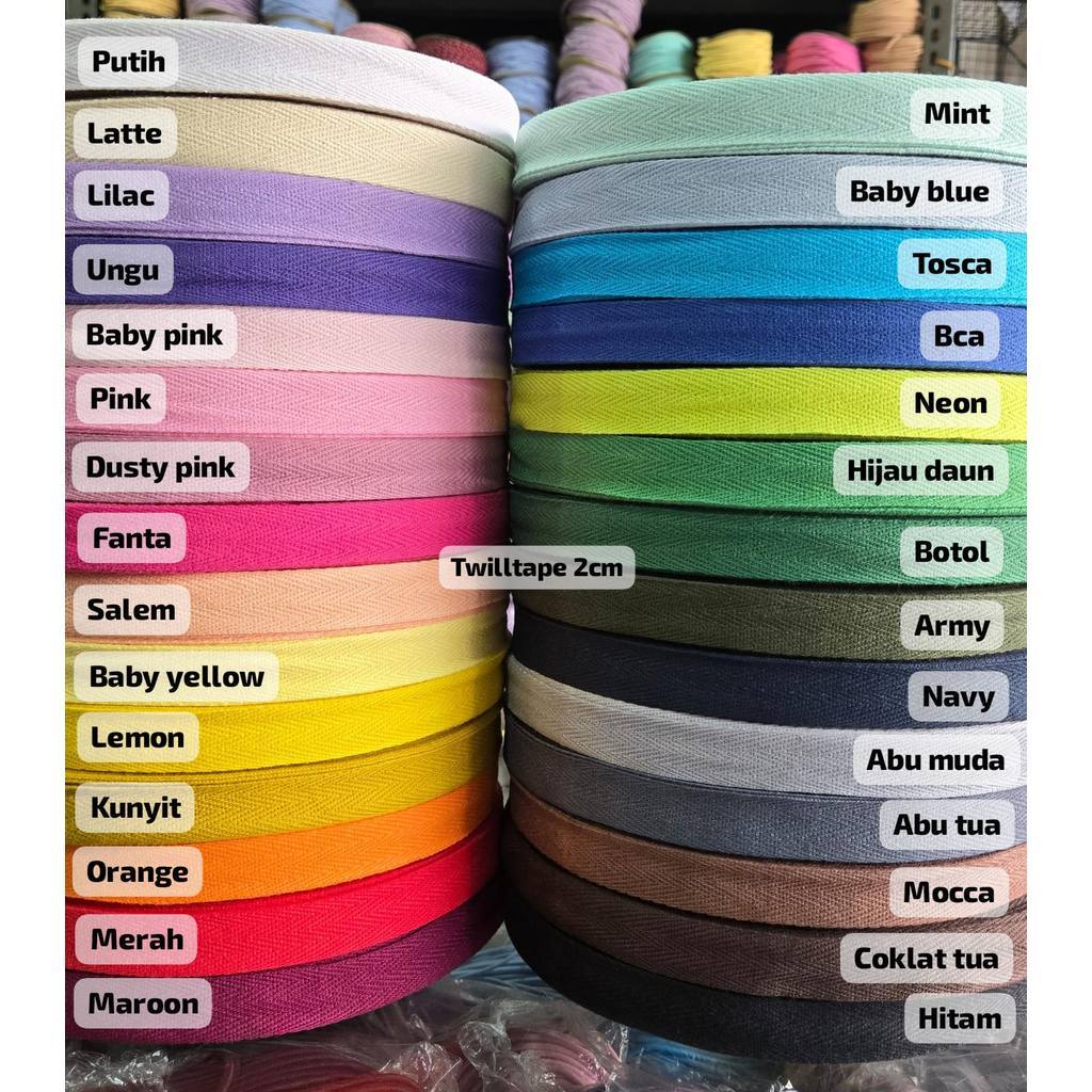 Twilltape 077 2cm 3/4inch 50yard / Cotton Tape Bisban Katun Warna Warni