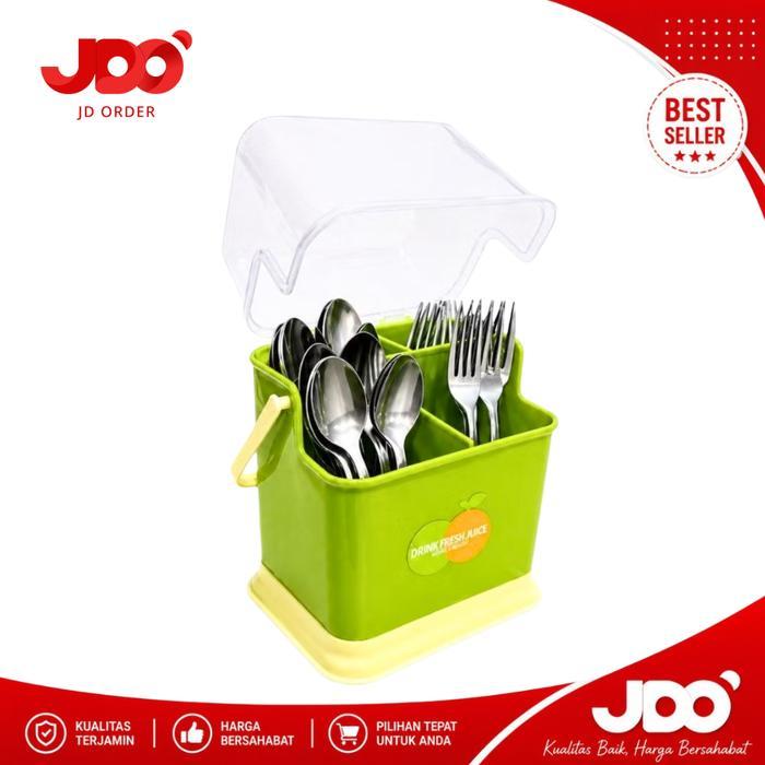 terkini  JDO Tempat Sendok Plastik Hijau 4 Sekat Tertutup Golden Sunkist Kicthenware - Hijau baik