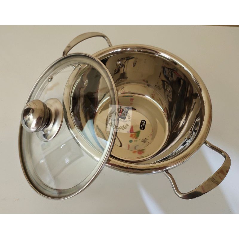 Panci Masak Sayur Stainless Steel Bahan Tebal 20cm & 24cm