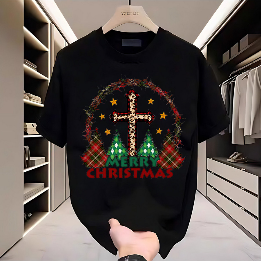 Cotton 100%natal kaos  Men's Family Matching Christmas T-Shirt - Soft Cotton-Like Breathable Crew Ne