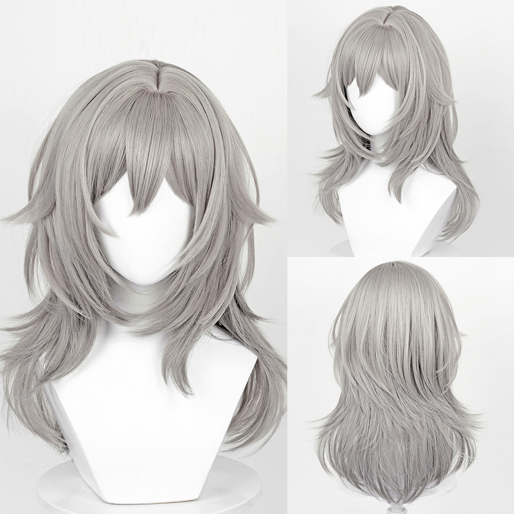 Long Straight Synthetic Grey Wig Stelle Cosplay Game Anime Women Fluffy Heat Resistant Wig for Daily