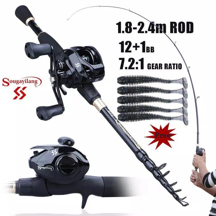 Satu set alat Casting 210 teleskopik dan reel bc kiri atau kanan