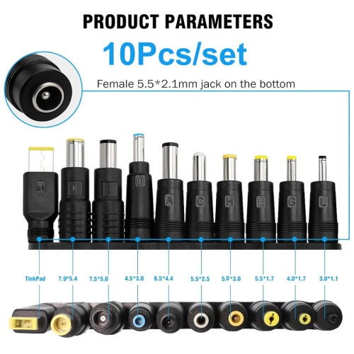 Universal Jack DC 5.5mmX2.1mm Konektor Konverter ke Multi Jack DC 10 Macam Berbagai Ukuran Untuk Cha