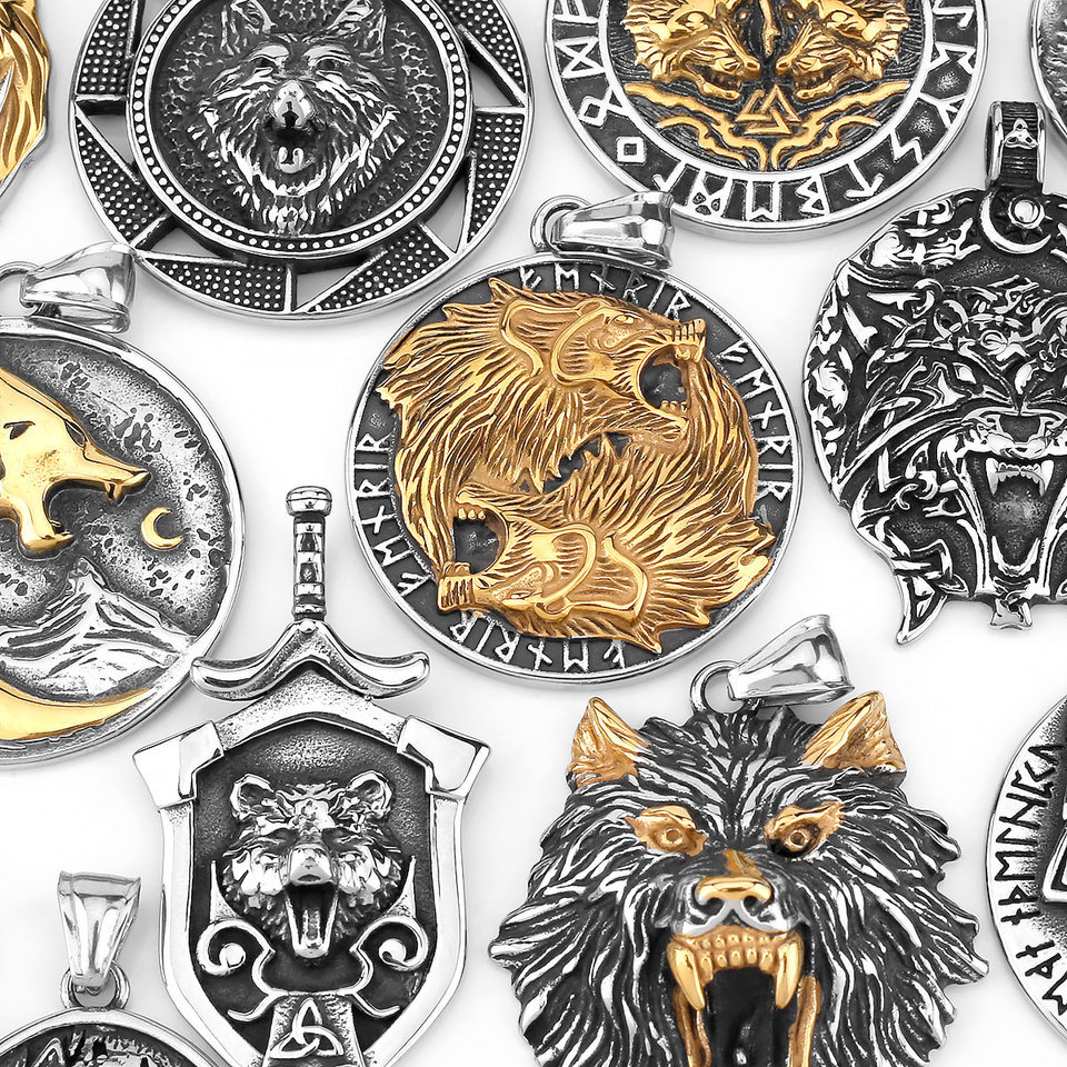 316L Stainless Steel Jewelry Vintage Viking Wolf Head Pendant Necklace  Norse Viking Amulet Necklace