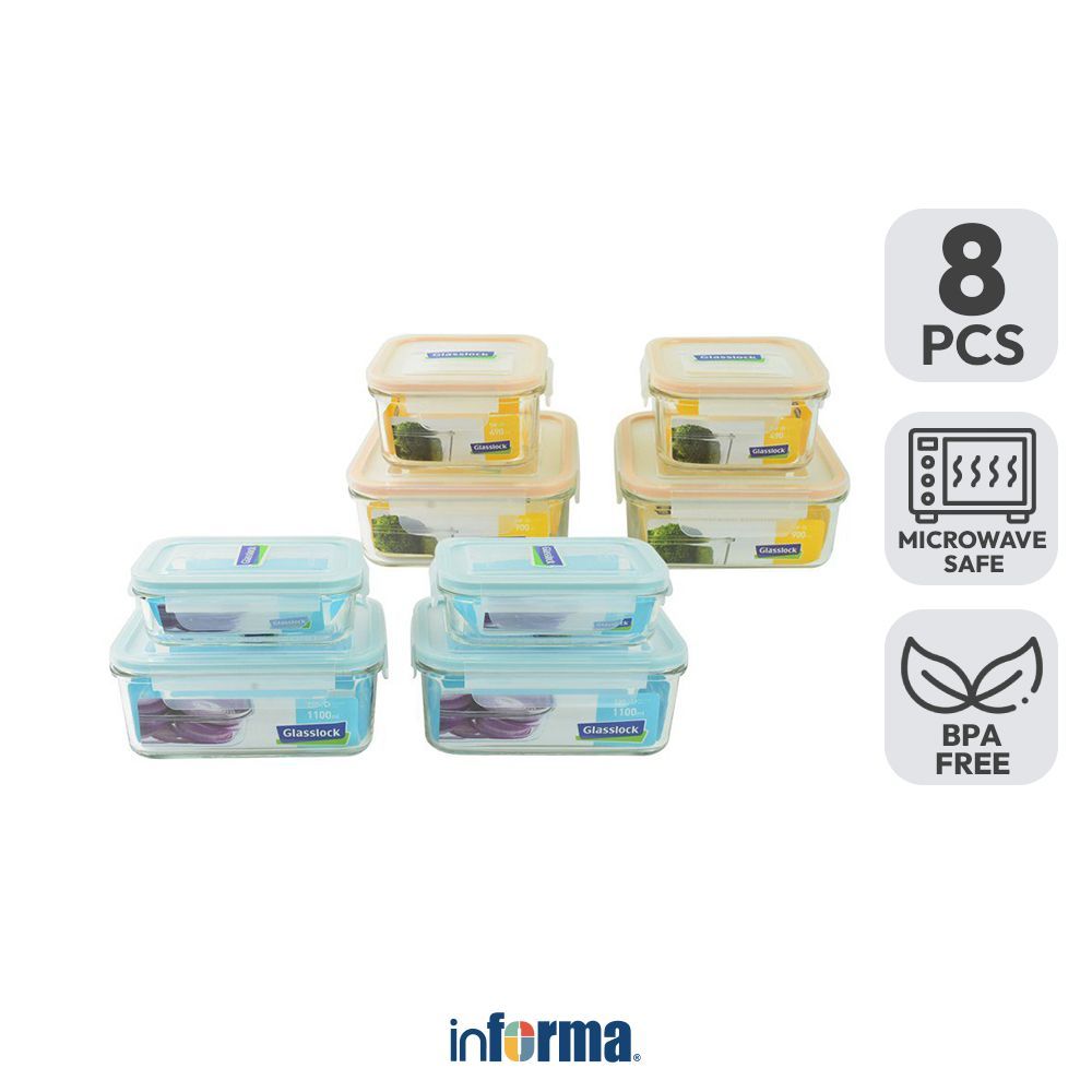 Informa Glasslock Set 8 pcs New Gift Wadah Makanan Random Food Container Food Grade Serbaguna Tempat