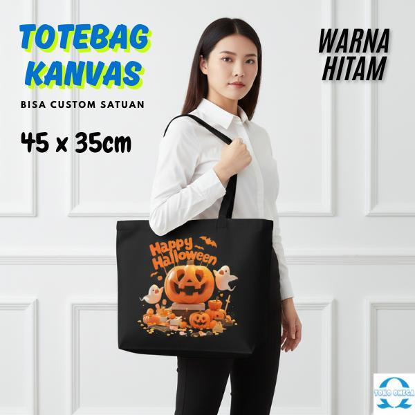 Totebag Kanvas Premium Landscape 45x35 Hitam Custom Anime Karakter Ilustrasi dan Quotes untuk Mercha