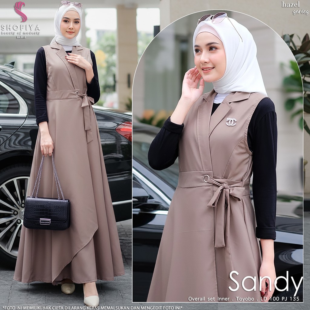 TEENARA Sandy Overall Set Inner Hitam Wanita Muslim Baju Anak Perempuan Terbaru Polos Overall Adjust